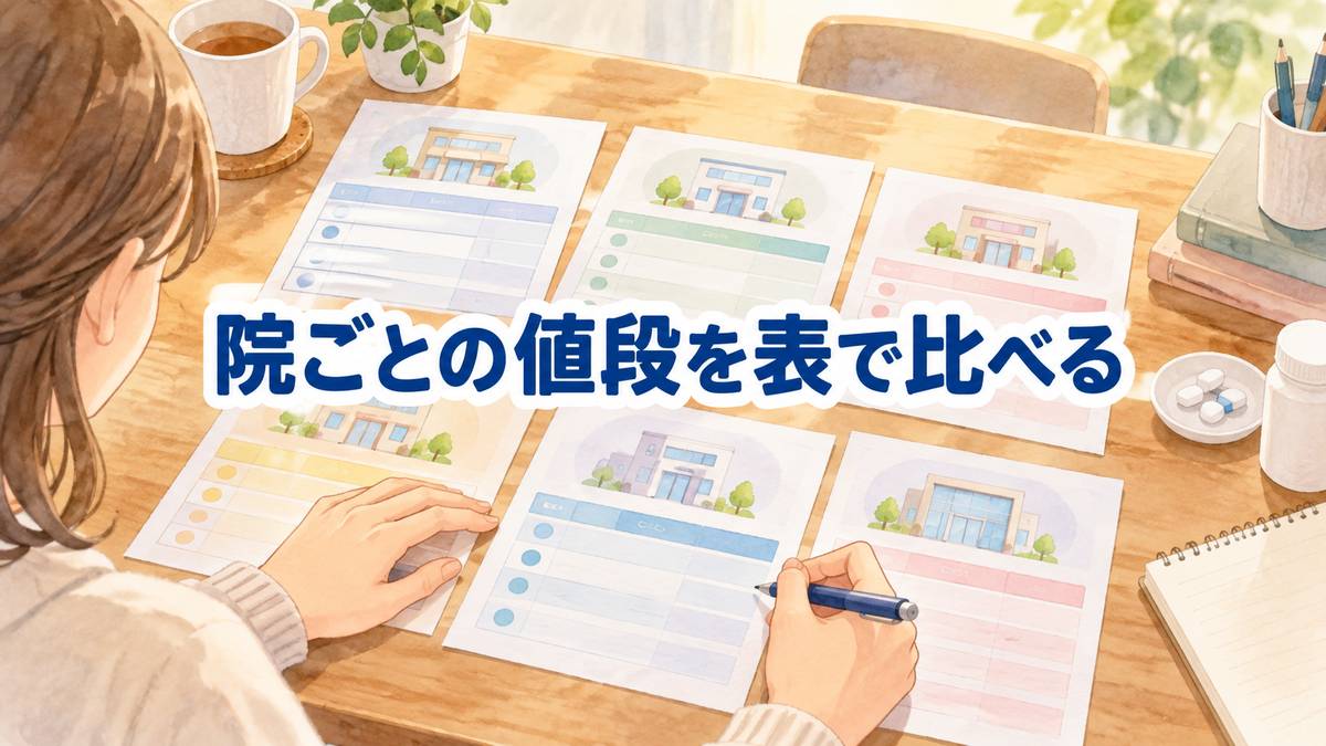 院ごとの値段を表で比べる